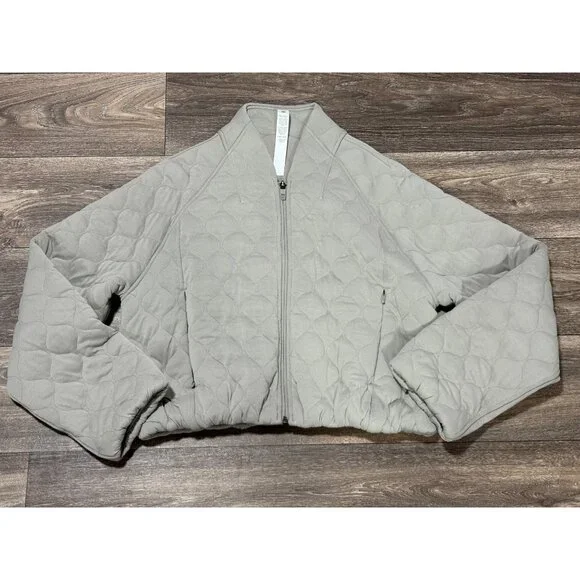 Lululemon Quilted Bomber Zip-Up Jacket Gray Size 8 Cotton-Blend Cropped Casual - Picture 2 of 11
